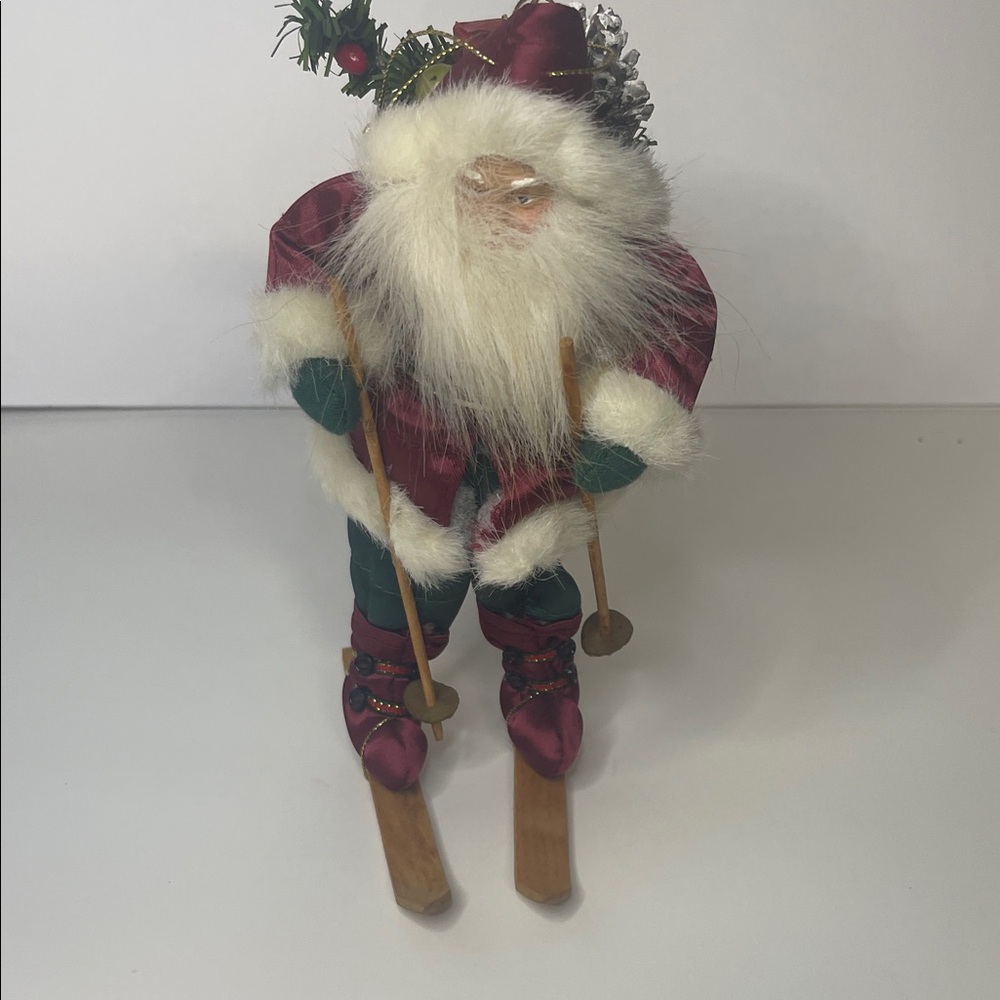Festive Santa Skiing‎ Figurine - Red and Green